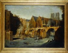 The Petit-Pont, after the fire of 1718, between 1701 and 1800. Creator: Jean-Baptiste Oudry
