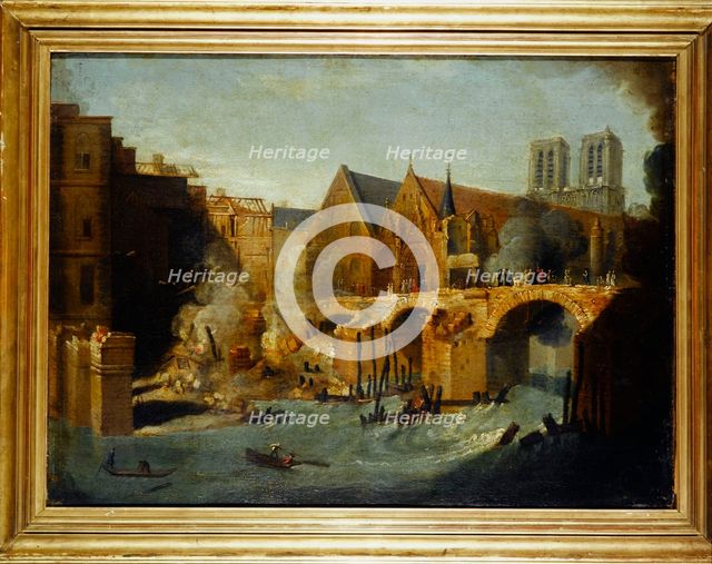 The Petit-Pont, after the fire of 1718, between 1701 and 1800. Creator: Jean-Baptiste Oudry.