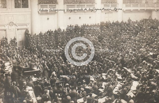The Petrograd Soviet of Soldiers' Deputies at the State Duma, 1917.