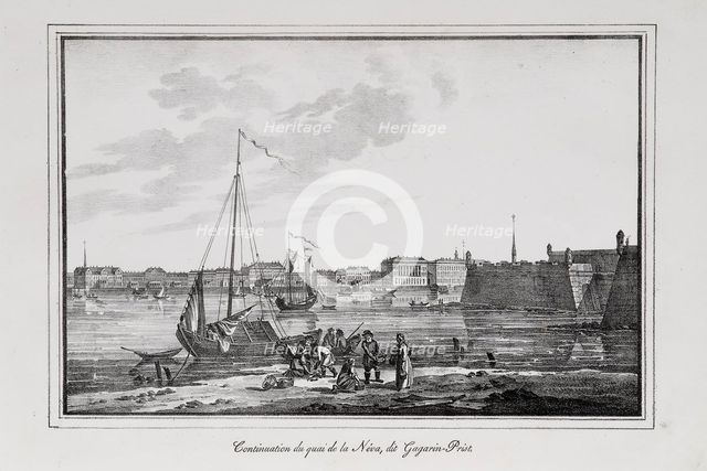 The Petrovsky quay in St. Petersburg, the so-called Gagarinsky brawler (Series Views of Saint Petersburg), 1820s. Artist: Pluchart, Alexander (1777-1827)