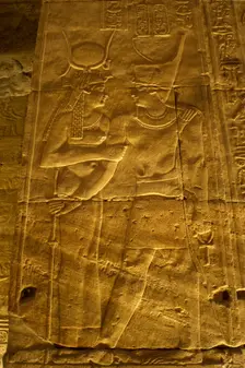 The Pharaoh making offerings to the goddess Hathor, Temple of Edfu, Egypt, Ptolemaic period, (2003). Creator: LTL
