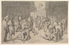 The Philistines Place the Ark of the Covenant in the Temple of Dagon, ca. 1540. Creator: Battista Franco Veneziano