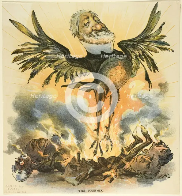 The Phoenix, from Puck, 1890. Creator: Joseph Keppler.