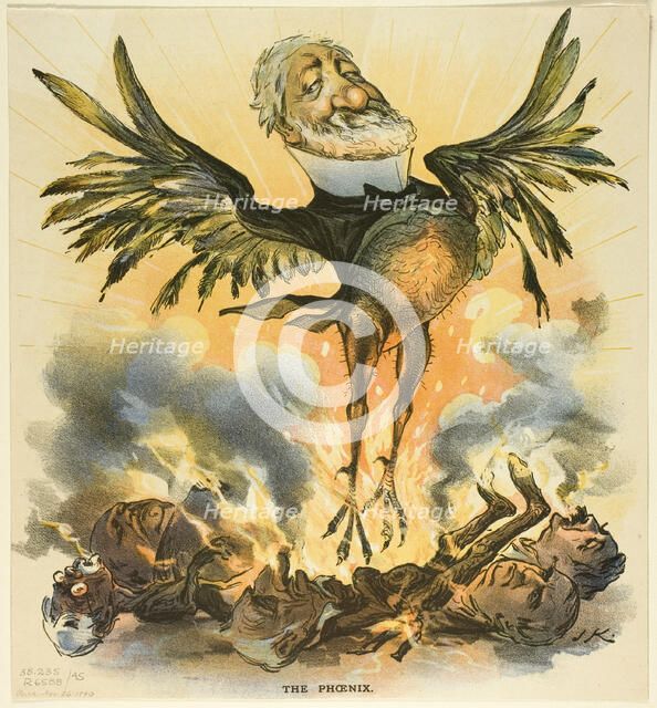The Phoenix, from Puck, 1890. Creator: Joseph Keppler.