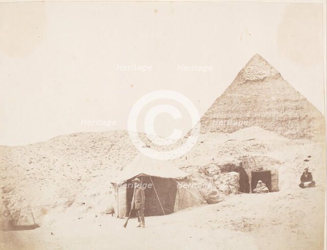 The Photographer before his Tent on the Site of the Pyramid of Khafre (Chephren), 1851. Creator: George Wilson Bridges.