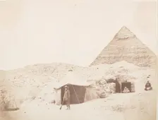 The Photographer before his Tent on the Site of the Pyramid of Khafre (Chephren), 1851. Creator: George Wilson Bridges