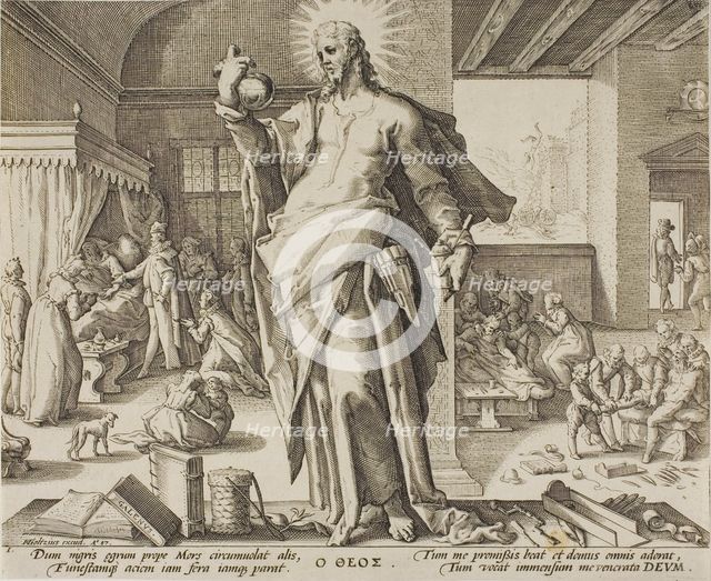 The Physician Considered as God, plate one from Allegories of the Medical Profession., 1587. Creator: Unknown.