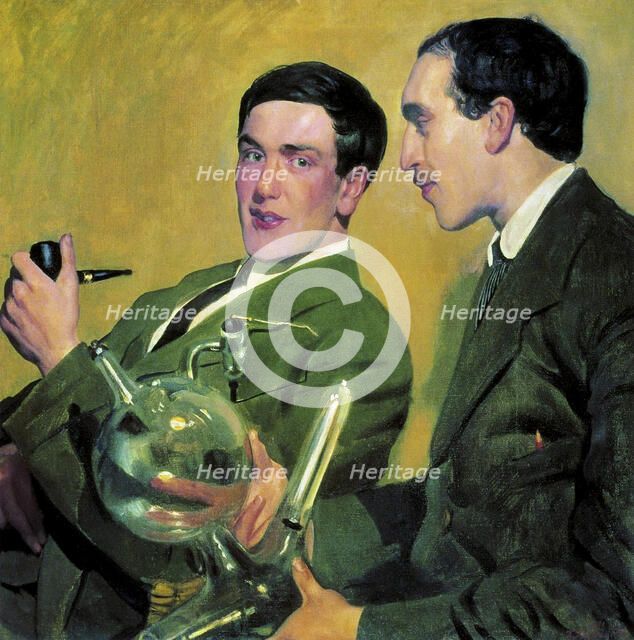 The physicists Pyotr Kapitsa (1894-1984) and Nikolay Semyonov (1896-1986), 1921.  Creator: Kustodiev, Boris Michaylovich (1878-1927).