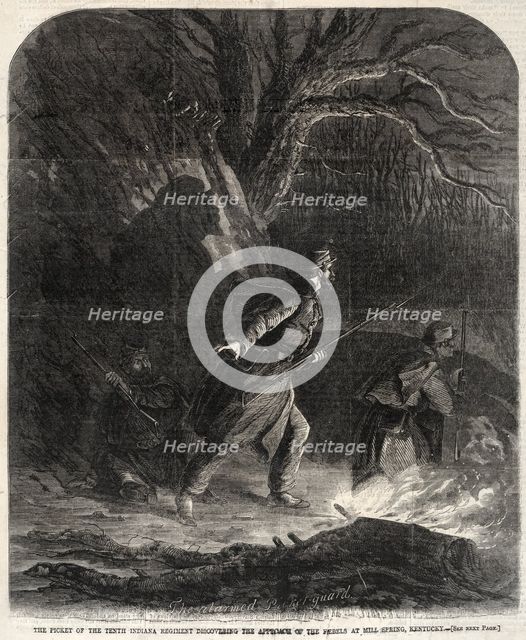 The Picket of the Tenth Indiana Regiment discovering the Approach of the Rebels.... Creator: Winslow Homer (American, 1836-1910).
