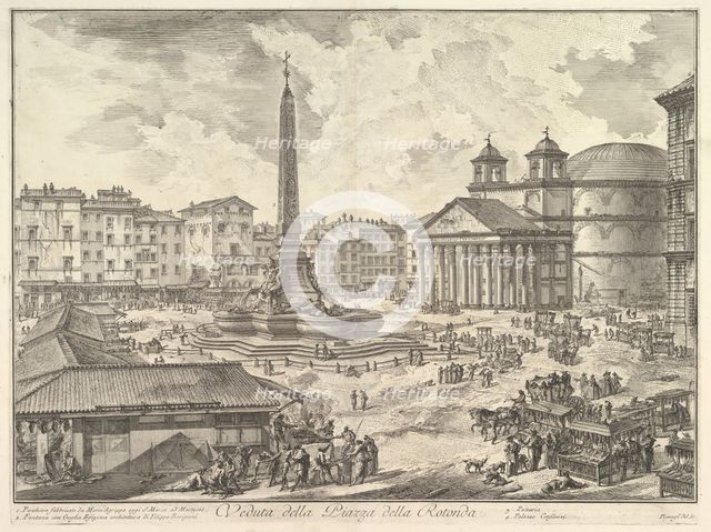 The Piazza della Rotonda, with the Pantheon and Obelisk (Veduta della Piazza della Rot..., ca. 1751. Creator: Giovanni Battista Piranesi.