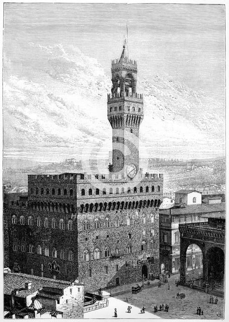 The Piazza della Signoria, Palazzo Vecchio, Florence, Italy, 1882. Artist: Unknown