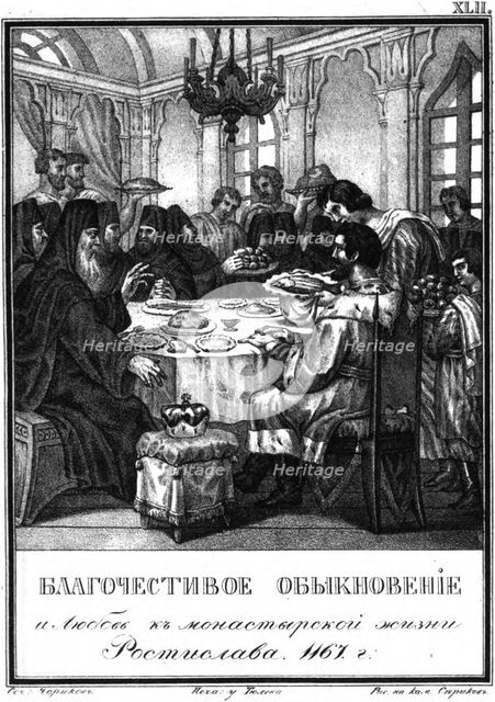 The piety of Grand Prince Rostislav Mstislavich. 1167 (From Illustrated Karamzin), 1836. Artist: Chorikov, Boris Artemyevich (1802-1866)