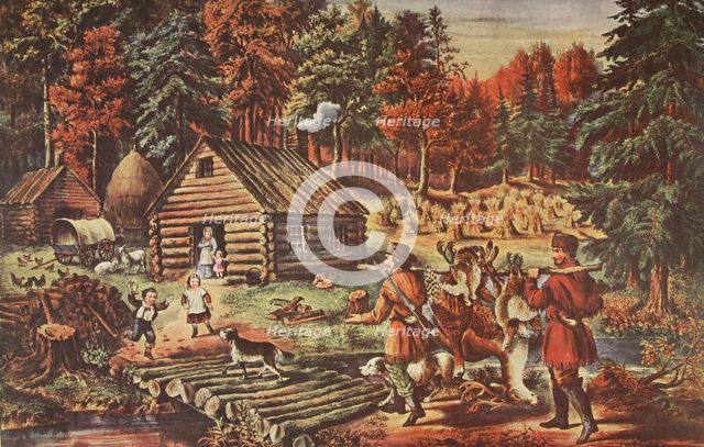 The Pioneer's Home on the Western Frontier, pub. 1867, Currier & Ives (Colour Lithograph)