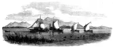 The Pioneer with boats in tow laden with parts of the steamer for Dr. Livingstone, 1862. Creator: Unknown