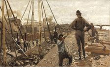 The pile driving on the Van Diemenstraat in Amsterdam, 1897