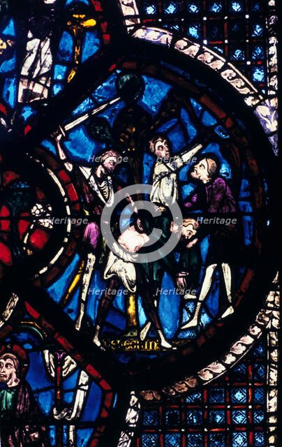 The pilgrim attacked by thieves, stained glass, Chartres Cathedral, France, 1205-1215. Artist: Unknown