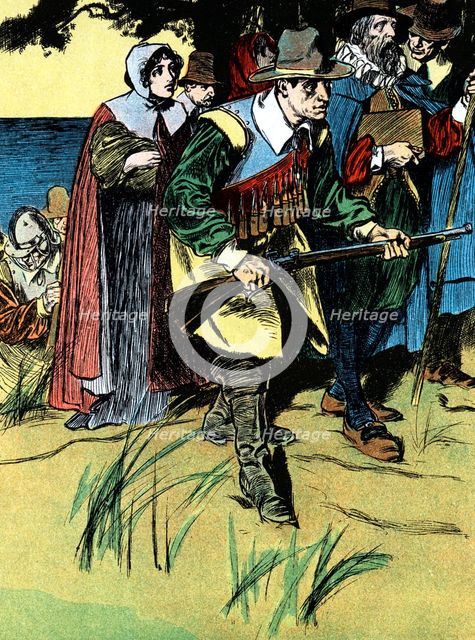 The Pilgrim fathers after arriving in America, 1620 (c1900). Artist: Unknown