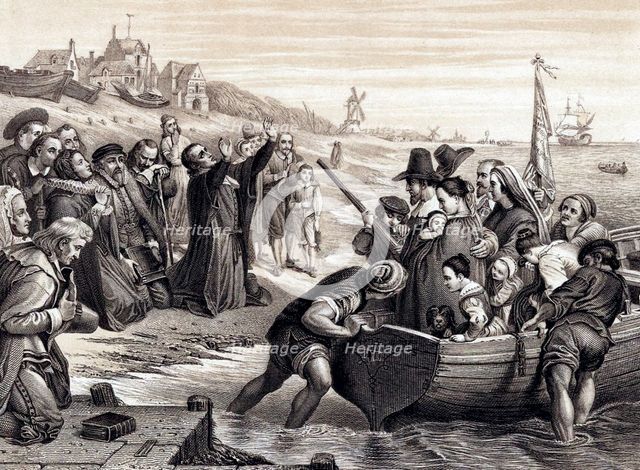 The Pilgrim Fathers leaving Delft Haven on their voyage to America, July 1620 (1878). Artist: Unknown