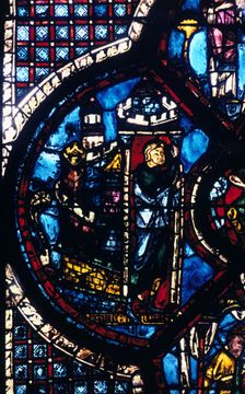 The pilgrim leaves Jerusalem for Jericho, stained glass, Chartres Cathedral, France, 1205-1215