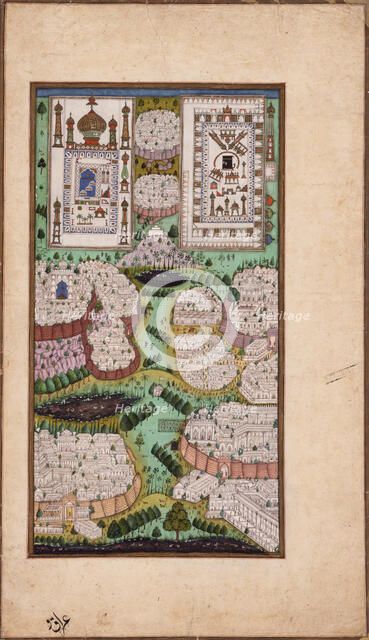 The Pilgrimage Cities of Arabia, Folio from a Gulshan-i 'Ishq (Rose Garden of Love), c1700. Creator: Unknown.