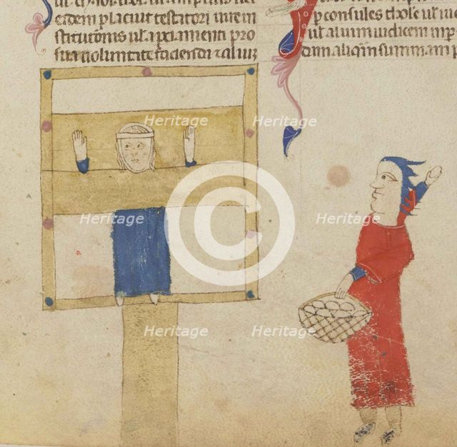 The pillory. From the Coutumes de Toulouse, 1295-1297. Creator: Anonymous.