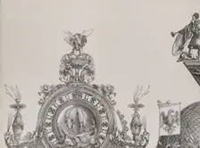 The Pinnacle of the Left Portal; and a Trumpeter and Standard from the Cupola of the Centr..., 1515. Creator: Hans Springinklee