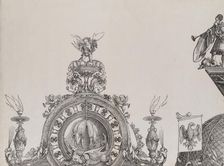 The Pinnacle of the Left Portal; and a Trumpeter and Standard from the Cupola of the Centr..., 1515. Creator: Hans Springinklee