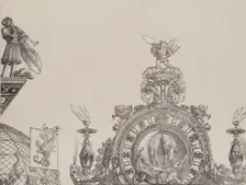 The Pinnacle of the Right Portal; and a Trumpeter and Standard from the Central Portal, fr..., 1515. Creator: Hieronymus Andreae
