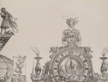 The Pinnacle of the Right Portal; and a Trumpeter and Standard from the Central Portal, fr..., 1515. Creator: Hieronymus Andreae