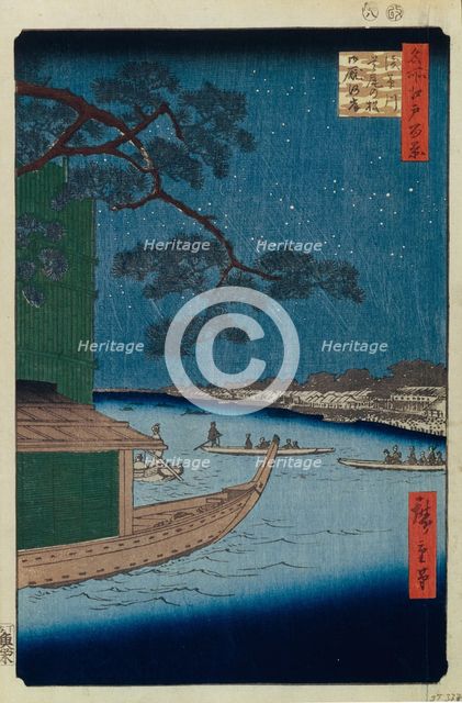The Pine of Success and Oumayagashi on the Asakusa River (One Hundred Famous Views of Edo), 1856-1858. Artist: Hiroshige, Utagawa (1797-1858)