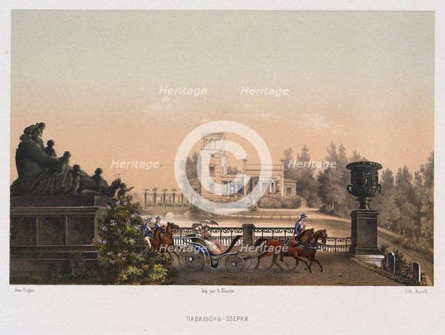 The Pink pavilion (Ozerki pavilion) in the Peterhof Park, 1853. Creator: Ziegler von Schaffhausen, Carl-Friedrich (1826-1906).