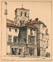The Place du Murier, with the tower of the Church of St Andre, at Angouleme, France, 1924. Artist: JR Rowe