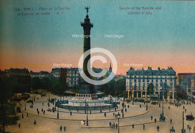 The Place de la Bastille and the July Column, Paris, c1920. Artist: Unknown.