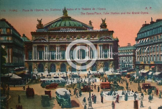 The Place de l'Opéra, Metro Station and L'Opéra Garnier, Paris, c1920. Artist: Unknown.