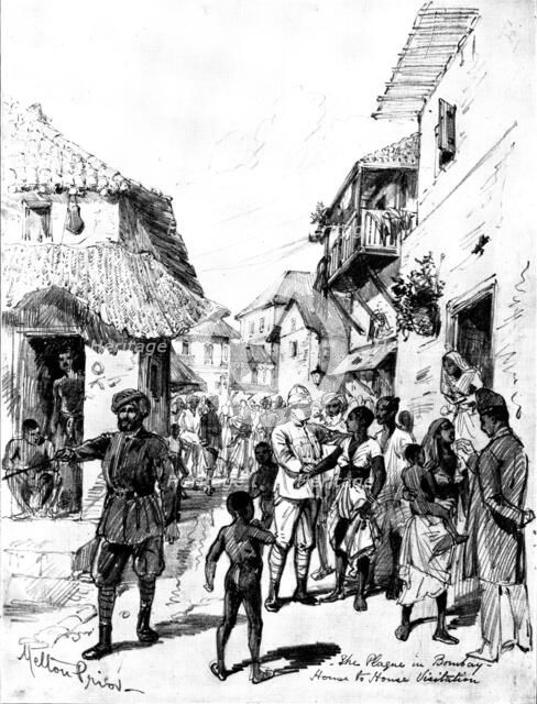 The Plague in Bombay: president of the local committee and an Indian doctor...native quarter, 1898. Creator: Unknown.