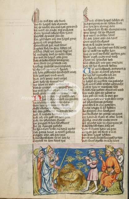 The Plague of Grasshoppers; Weltchronik, about 1400-1410. Creator: Unknown.