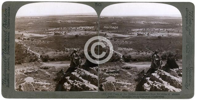 The plain of the River Jordan, as seen from the ruins of ancient Jericho, Palestine, 1903.Artist: Underwood & Underwood