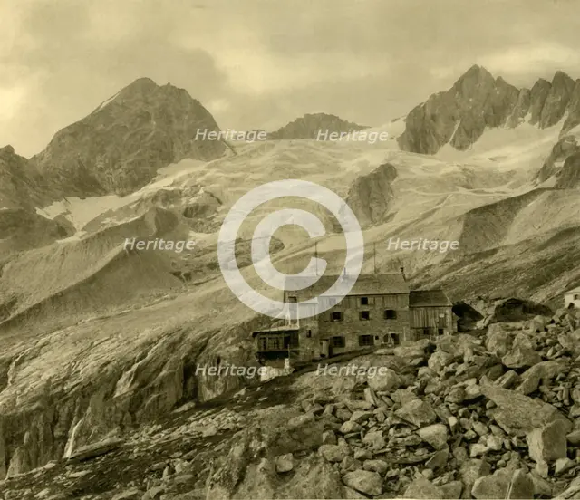 The Plauener Hütte and glacier, Zillergrund, Tyrol, Austria, c1935.  Creator: Unknown.