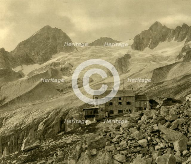 The Plauener Hütte and glacier, Zillergrund, Tyrol, Austria, c1935.  Creator: Unknown.