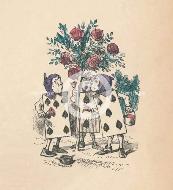 'The Playing cards painting the Rose Bushes', 1889. Artist: John Tenniel.