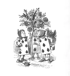 The Playing cards painting the Rose Bushes 1889. Artist: John Tenniel