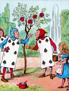 The Playing cards painting the Rose Bushes c1910. Artist: John Tenniel