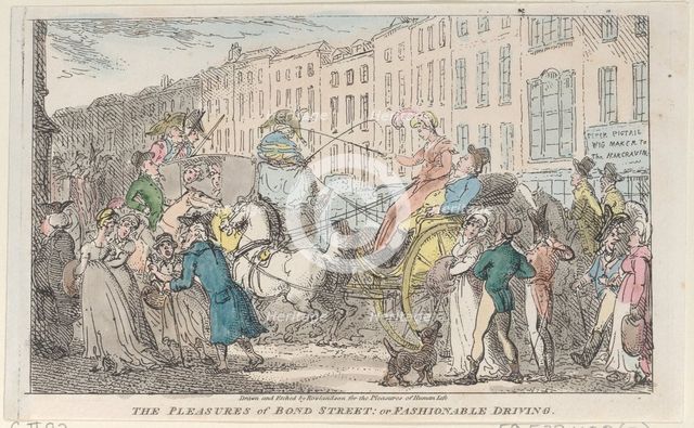 The Pleasures of Bond Street: or Fashionable Driving, 1807., 1807. Creator: Thomas Rowlandson.