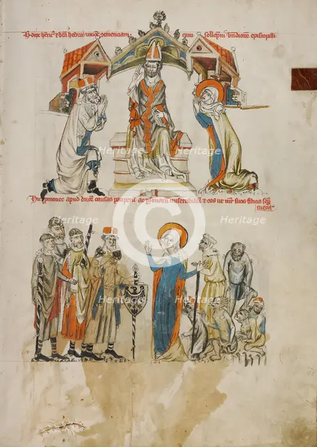 The Pledge of Chastity: Saint Hedwig Assisting the Poor and Sick; Vita beatae Hedwigis, 1353. Creator: Unknown.