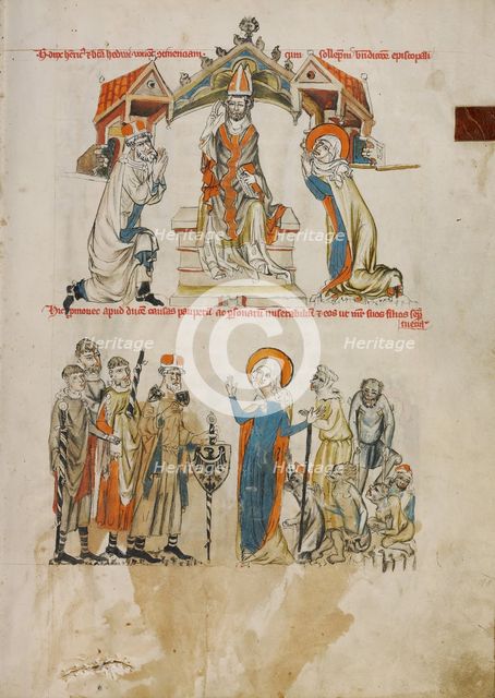 The Pledge of Chastity: Saint Hedwig Assisting the Poor and Sick; Vita beatae Hedwigis, 1353. Creator: Unknown.