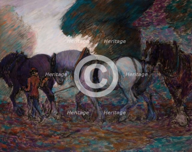 The Ploughing Team, Dawn, 1906. Creator: Robert Polhill Bevan.