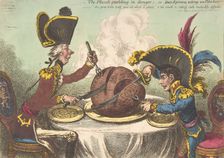The Plumb-Pudding in Danger;-or-State Epicures Taking un Petit Souper, Februa..., February 26, 1805. Creator: James Gillray
