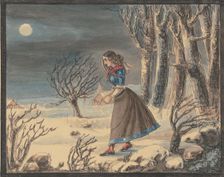 The poet Anna Louise Karsch in a winter landscape by full moon, mid-late 19th century. Creator: Caroline Pierson