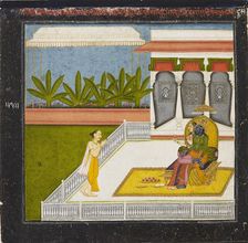 The poet Bihari Lal venerates Krishna and Radha, c1760