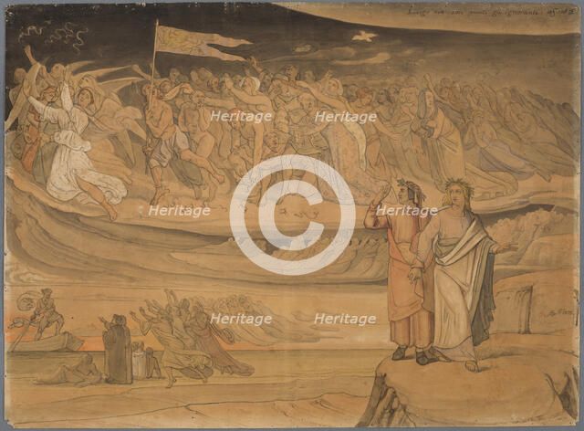 The poet by the river, over which Charon carries the souls of the departed, sees, blown..., 1832. Creator: Johann Anton Ramboux.